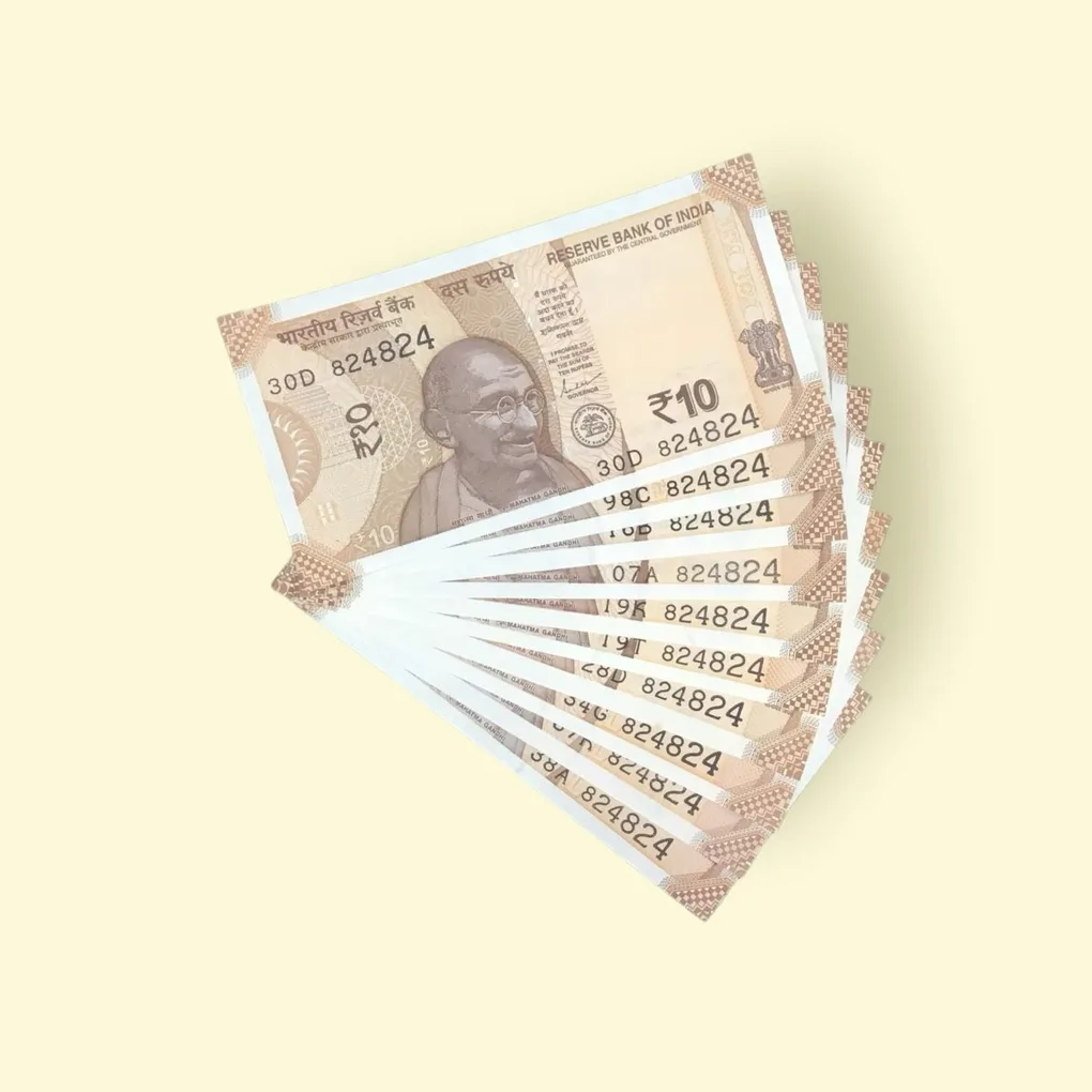 Rs 10/- India Bank Note 10 Note Same Number Set 824824 GEM UNC