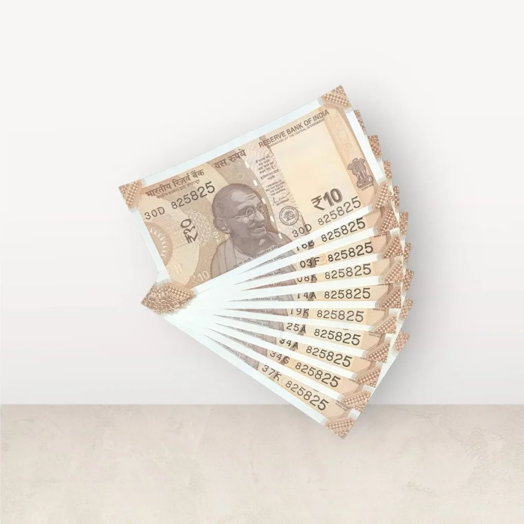 Rs 10/- India Bank Note Semi Fancy 10 Note Same Number Set 825825 Unique and Rare