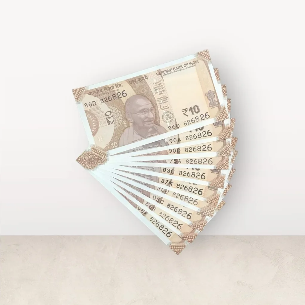 Rs 10/- India Bank Note Semi Fancy 10 Note Same Number Set 826826 Unique and Rare