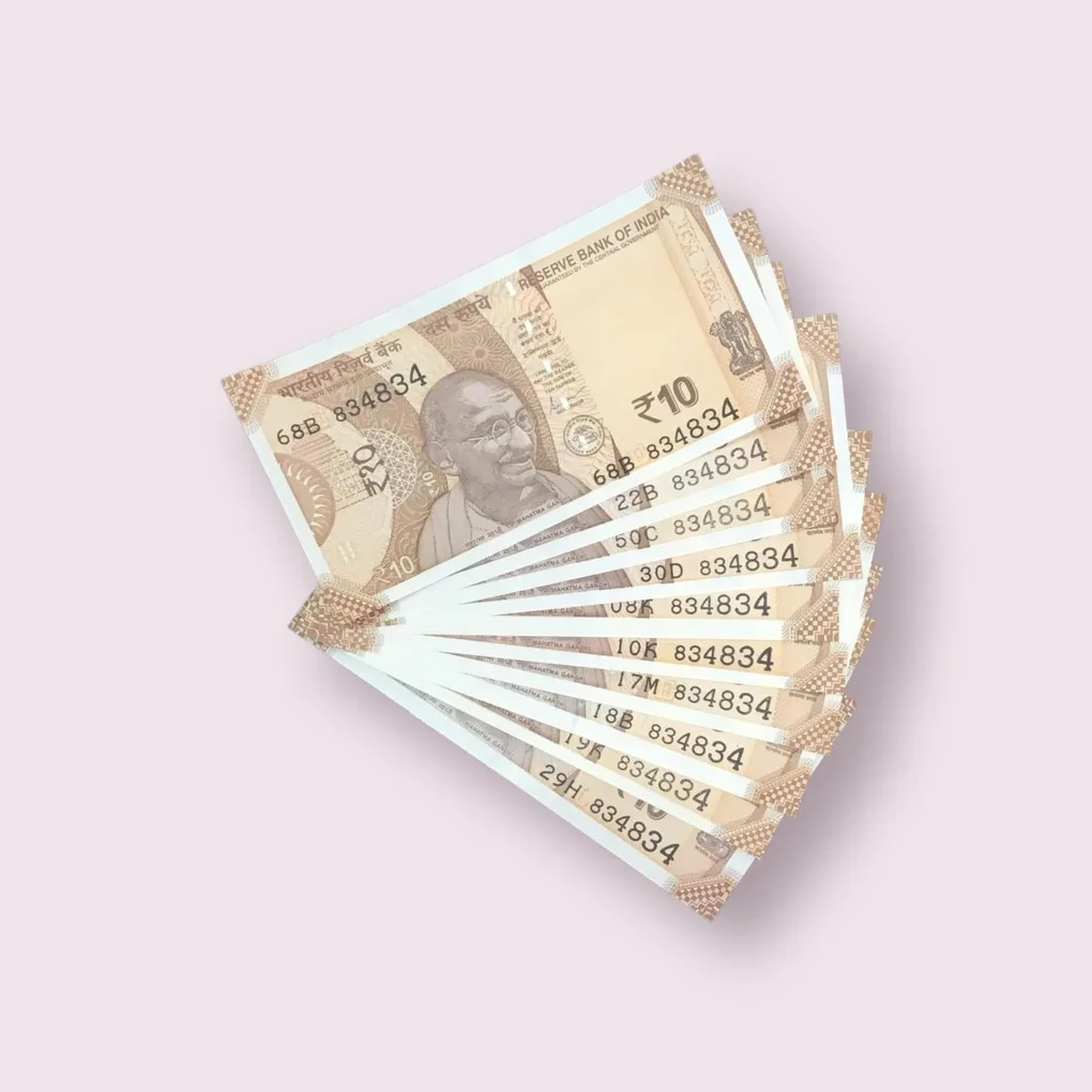 Rs 10/- India Bank Note Semi Fancy 10 Note Same Number Set 834834 Unique and Rare