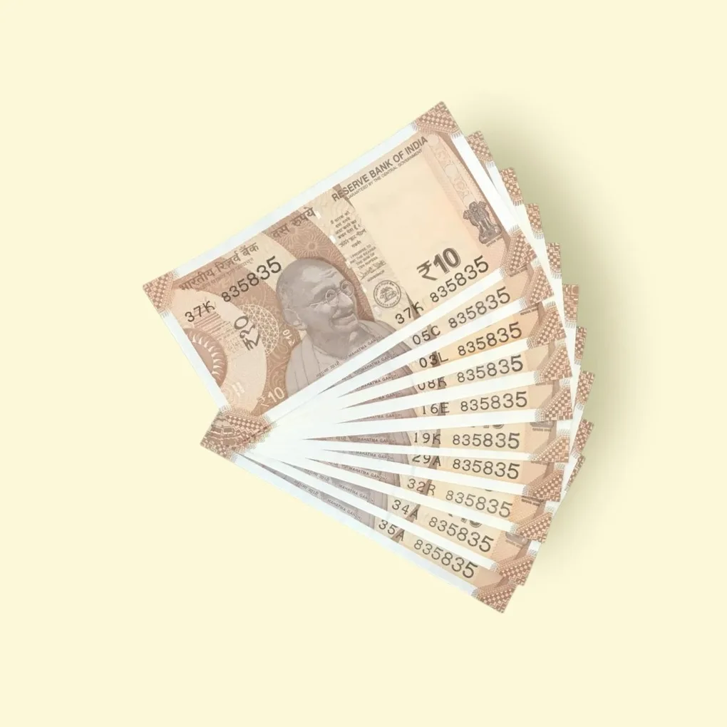 Rs 10/- India Bank Note 10 Note Same Number Set 835835 GEM UNC