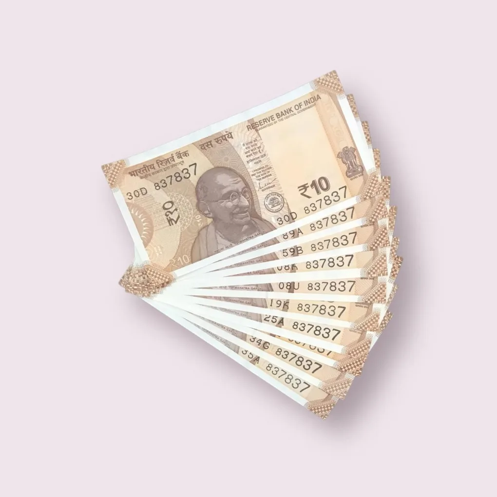 Rs 10/- India Bank Note Semi Fancy 10 Note Same Number Set 837837 Unique and Rare