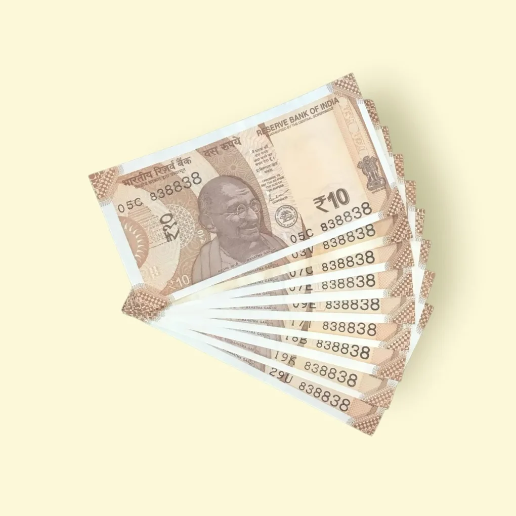Rs 10/- India Bank Note 10 Note Same Number Set 838838 GEM UNC