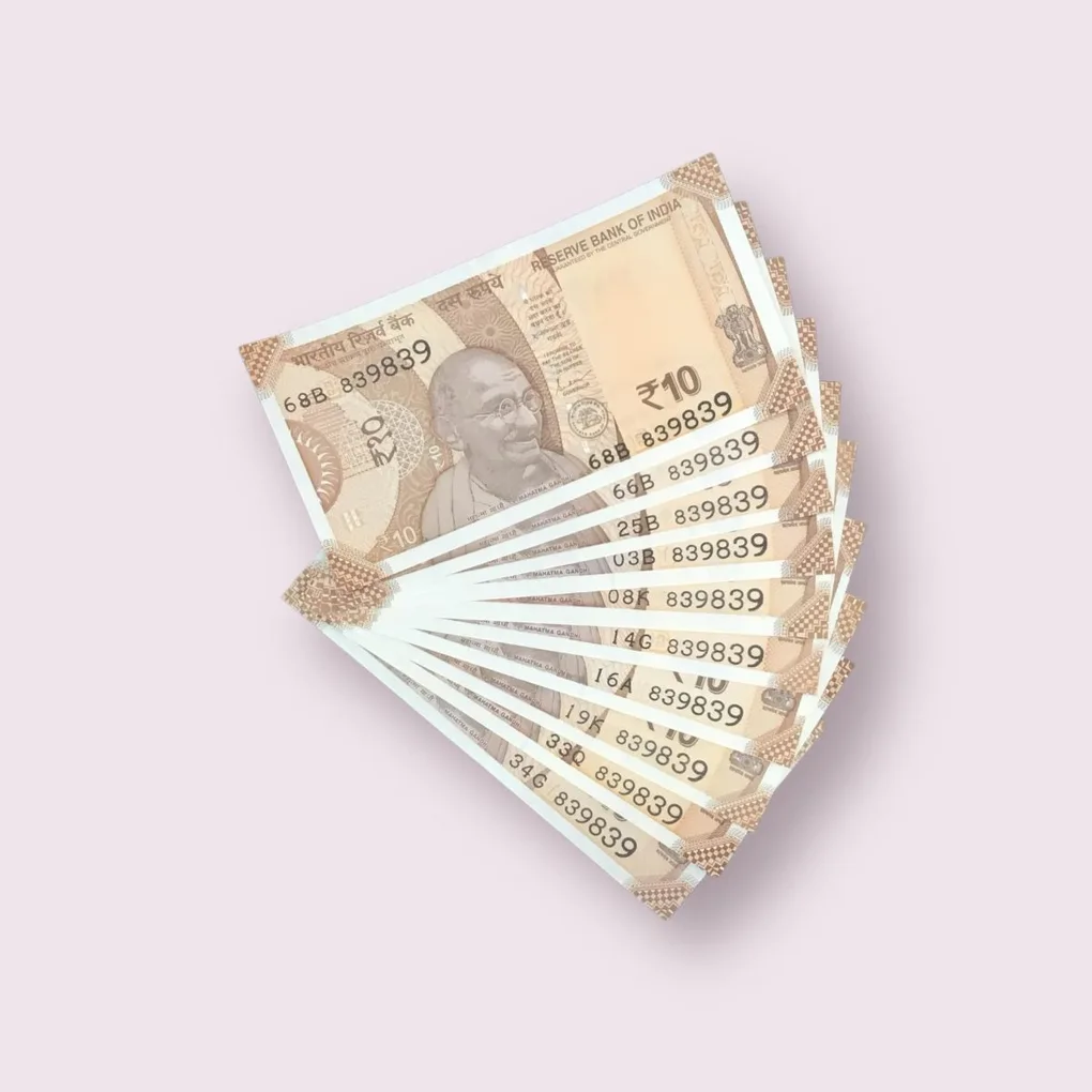 Rs 10/- India Bank Note Semi Fancy 10 Note Same Number Set 839839 Unique and Rare