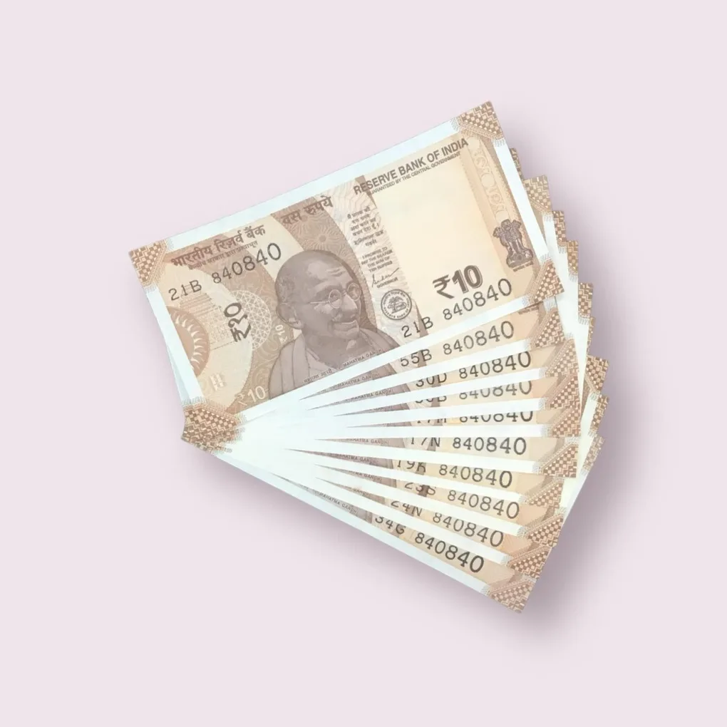 Rs 10/- India Bank Note Semi Fancy 10 Note Same Number Set 840840 Unique and Rare