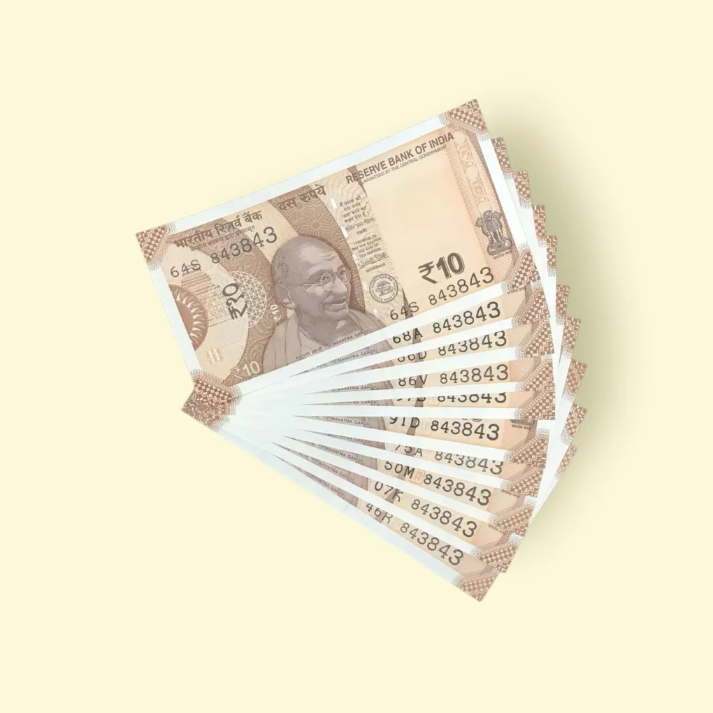 Rs 10/- India Bank Note 10 Note Same Number Set 843843 GEM UNC