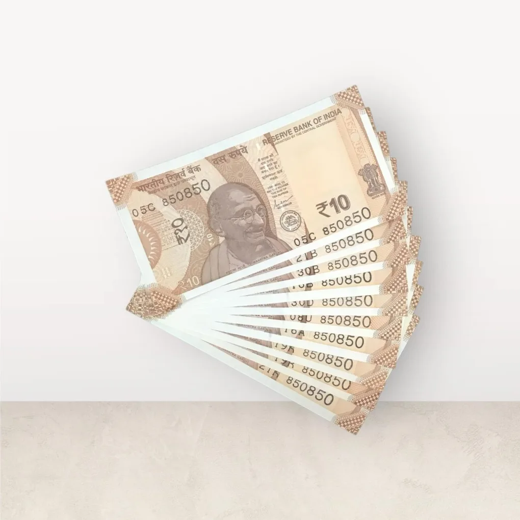 Rs 10/- India Bank Note Semi Fancy 10 Note Same Number Set 850850 Unique and Rare