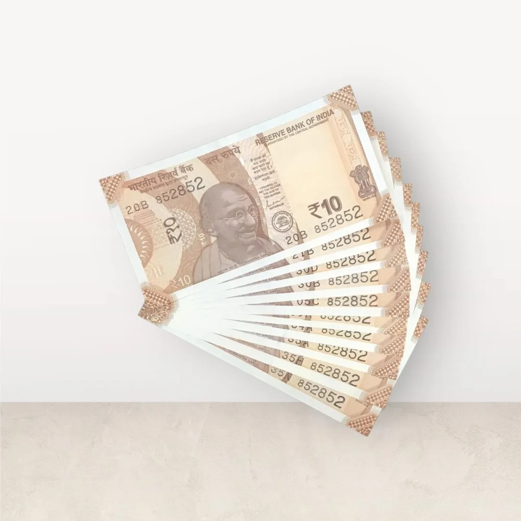 Rs 10/- India Bank Note Semi Fancy 10 Note Same Number Set 852852 Unique and Rare