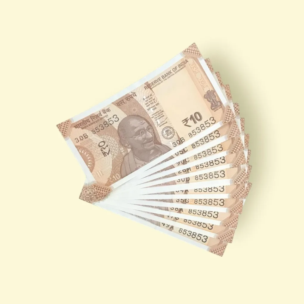 Rs 10/- India Bank Note 10 Note Same Number Set 853853 GEM UNC