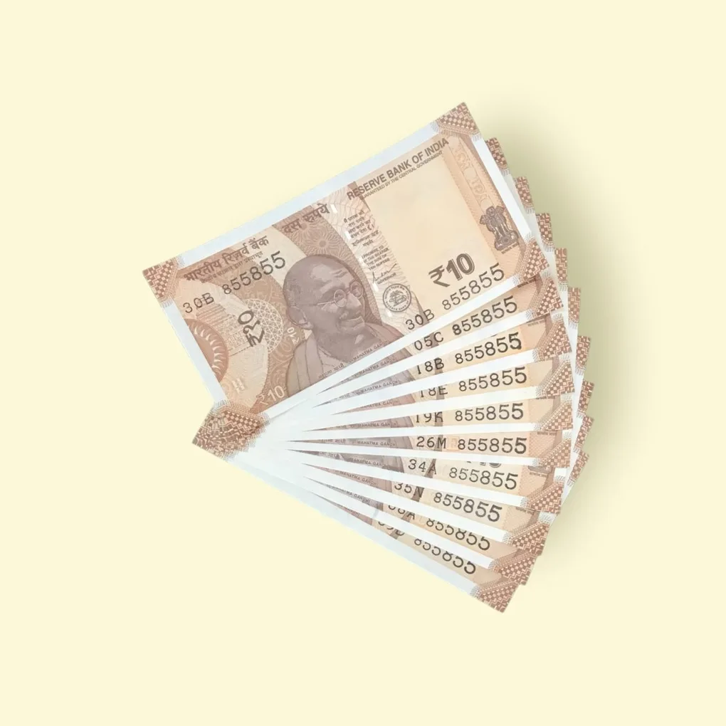 Rs 10/- India Bank Note 10 Note Same Number Set 855855 GEM UNC