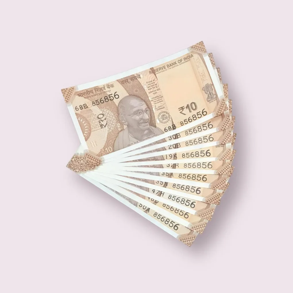 Rs 10/- India Bank Note Semi Fancy 10 Note Same Number Set 856856 Unique and Rare