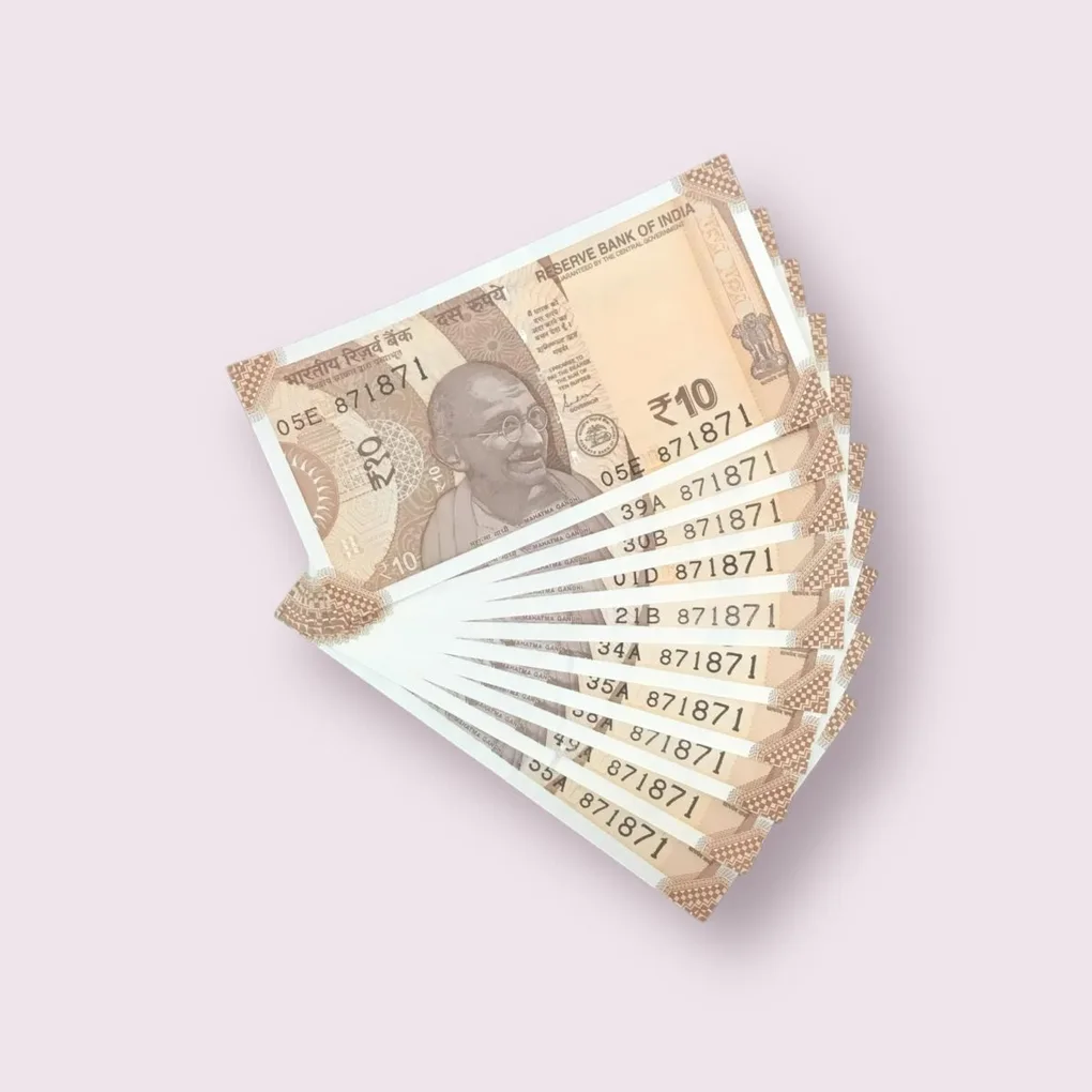 Rs 10/- India Bank Note Semi Fancy 10 Note Same Number Set 871871 Unique and Rare