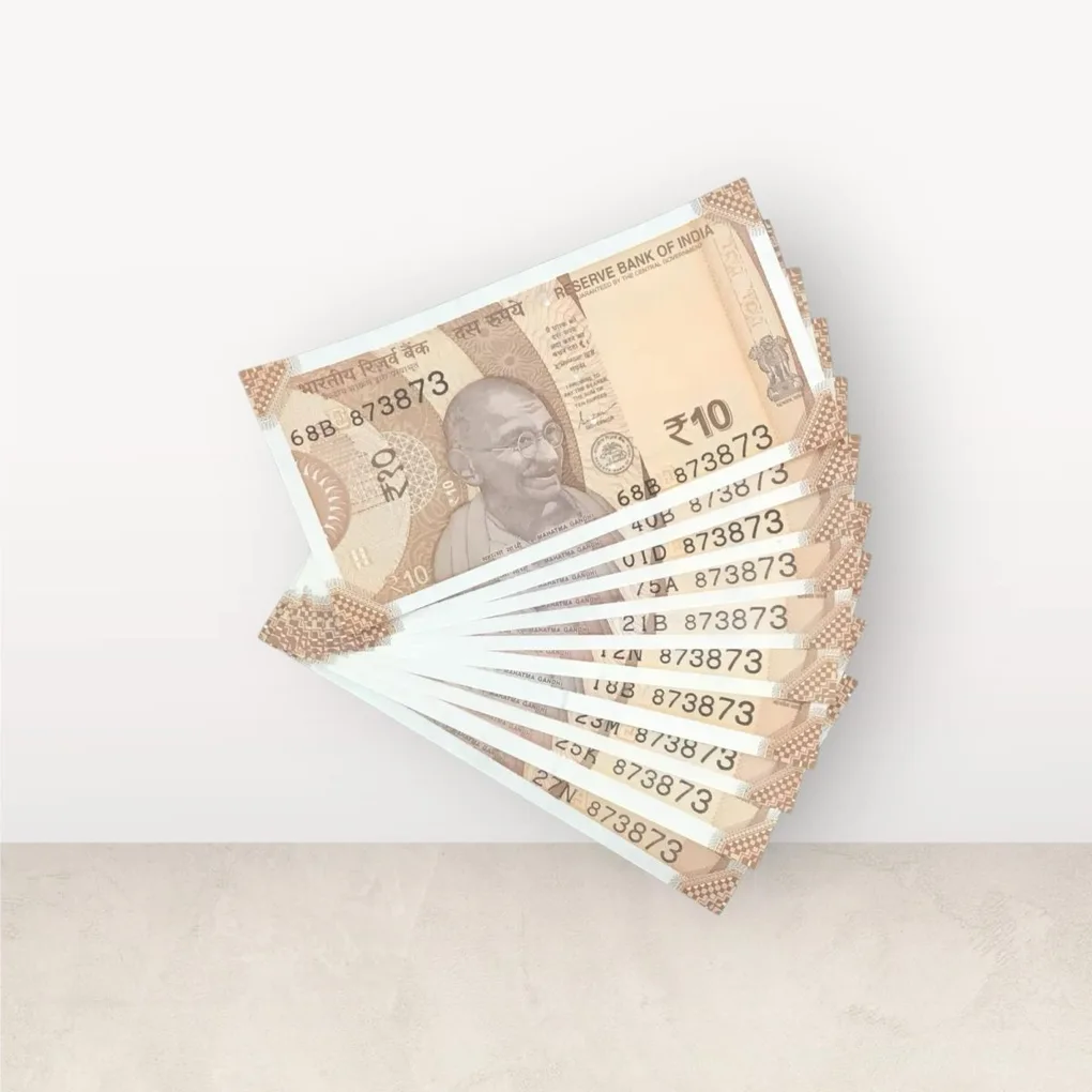 Rs 10/- India Bank Note Semi Fancy 10 Note Same Number Set 873873 Unique and Rare