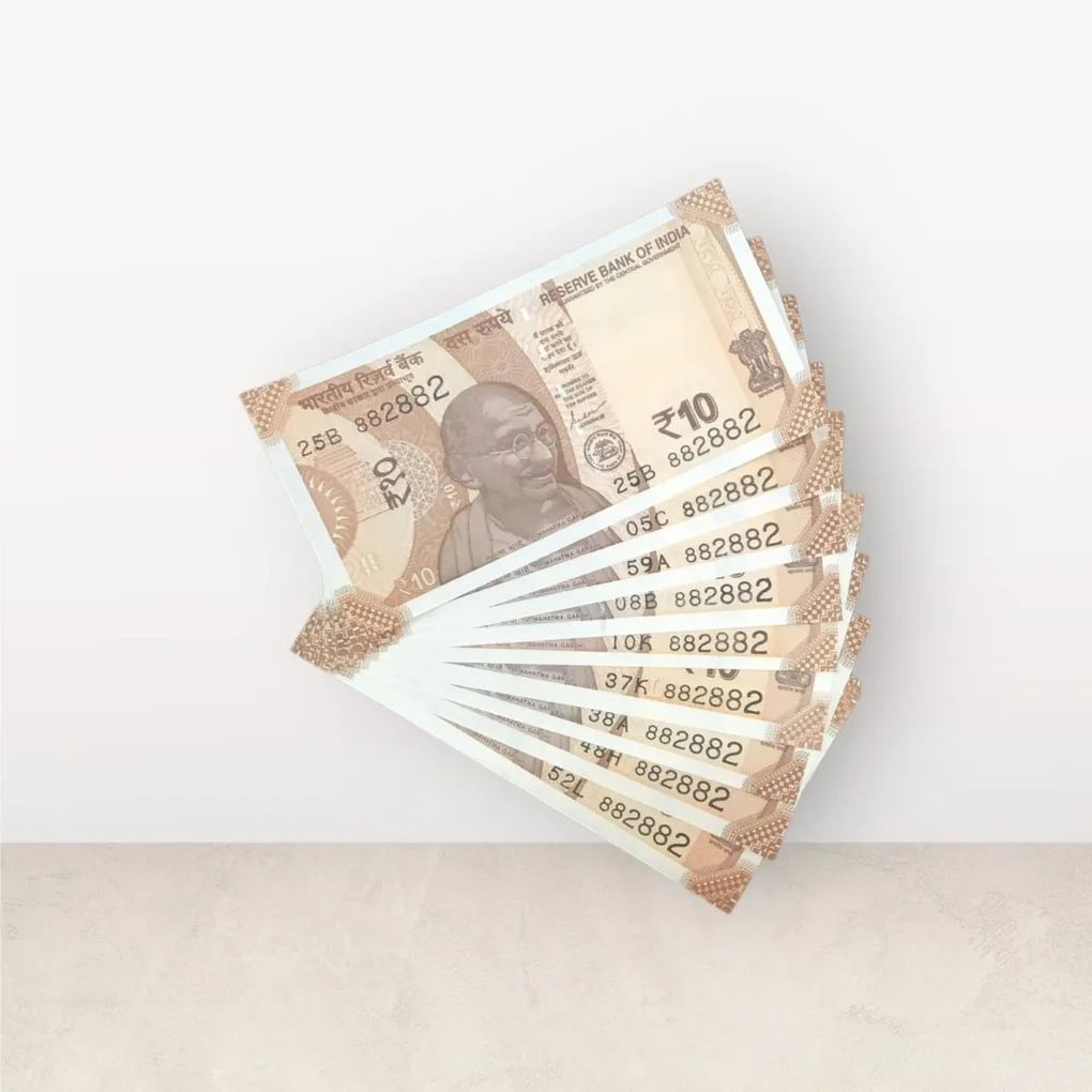 Rs 10/- India Bank Note Semi Fancy 10 Note Same Number Set 882882 Unique and Rare