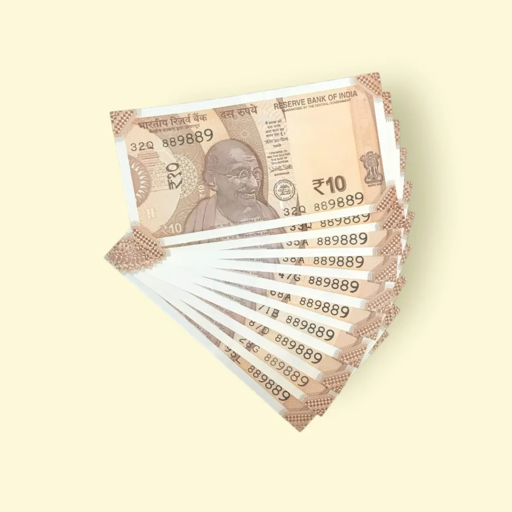Rs 10/- India Bank Note 10 Note Same Number Set 889889 GEM UNC