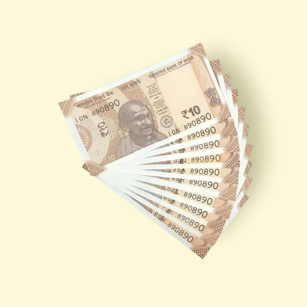 Rs 10/- India Bank Note 10 Note Same Number Set 890890 GEM UNC