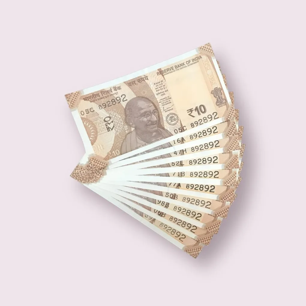 Rs 10/- India Bank Note Semi Fancy 10 Note Same Number Set 892892 Unique and Rare