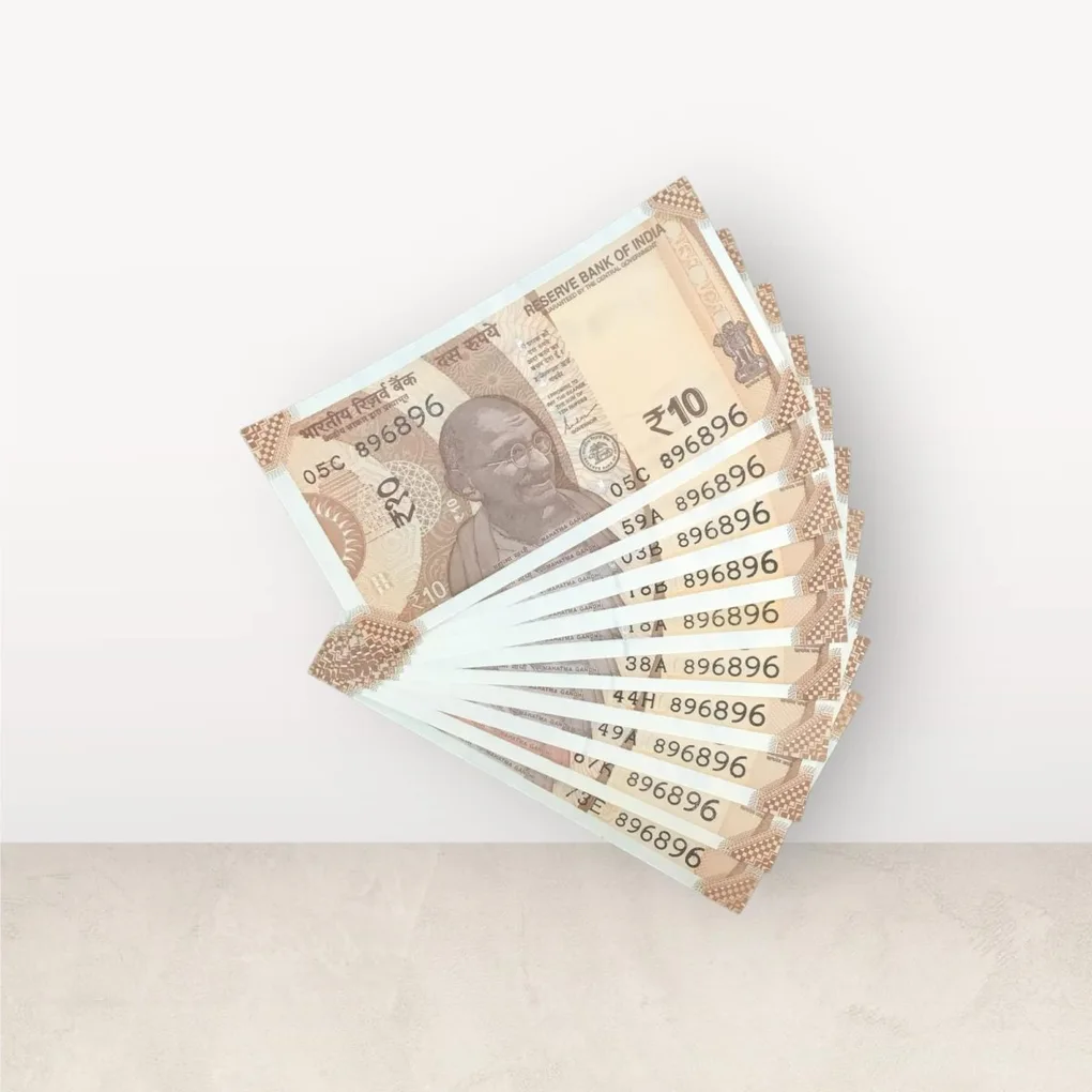 Rs 10/- India Bank Note Semi Fancy 10 Note Same Number Set 896896 Unique and Rare