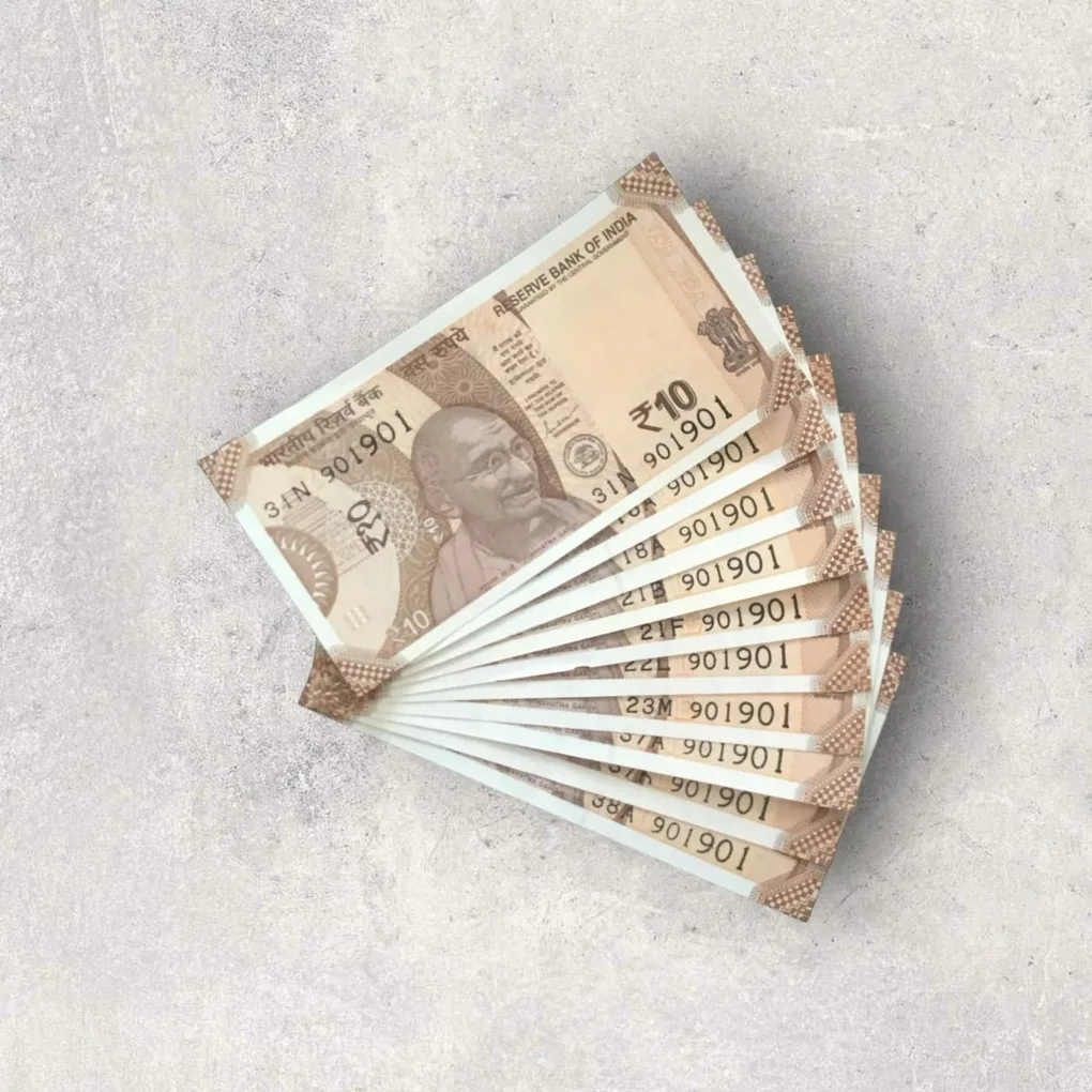Rs 10/- India Bank Note Semi Fancy 10 Note Same Number Set 901901 Unique and Rare