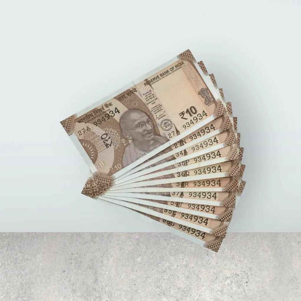 Rs 10/- India Bank Note Semi Fancy 10 Note Same Number Set 934934 Unique and Rare