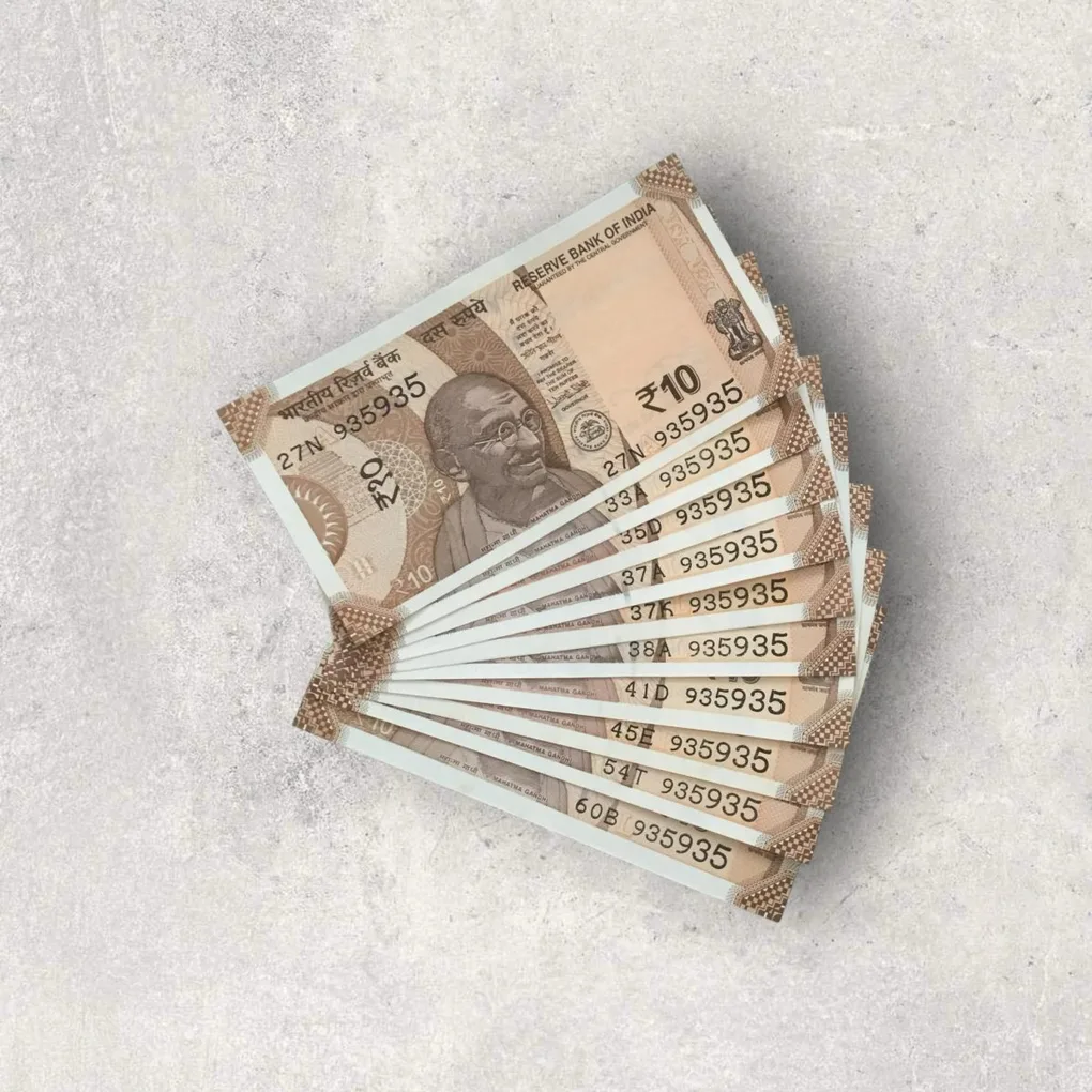 Rs 10/- India Bank Note Semi Fancy 10 Note Same Number Set 935935 Unique and Rare