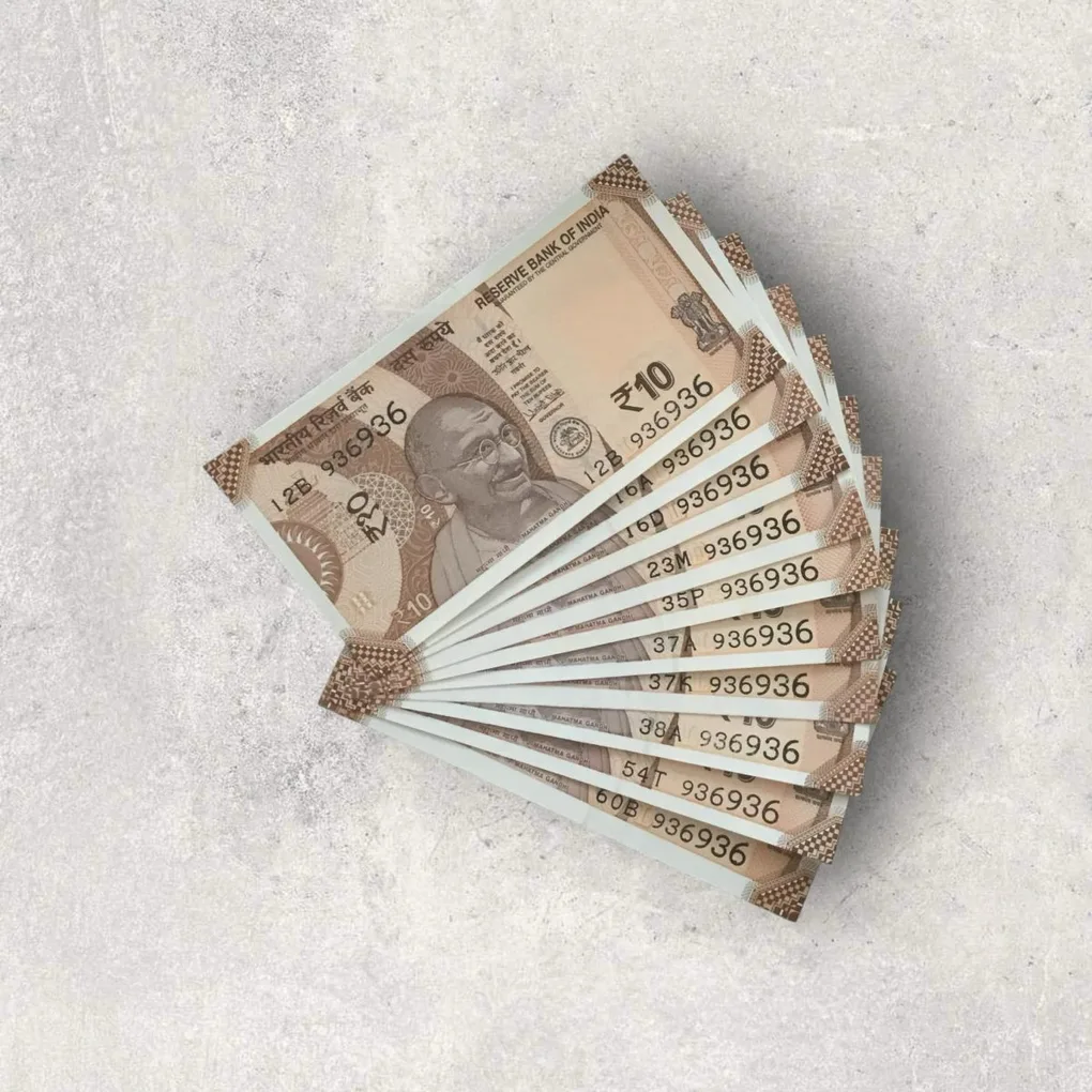 Rs 10/- India Bank Note Semi Fancy 10 Note Same Number Set 936936 Unique and Rare