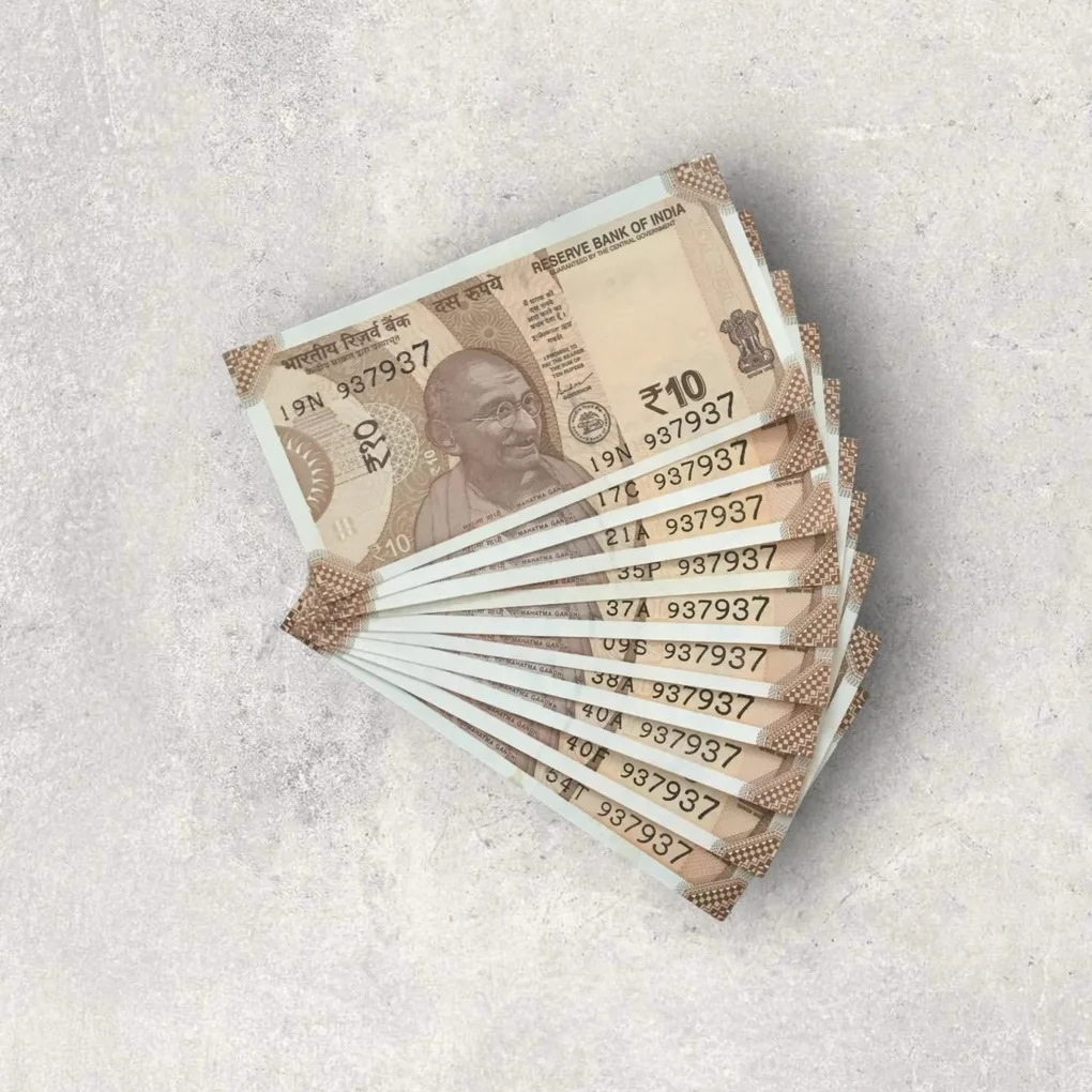 Rs 10/- India Bank Note Semi Fancy 10 Note Same Number Set 937937 Unique and Rare