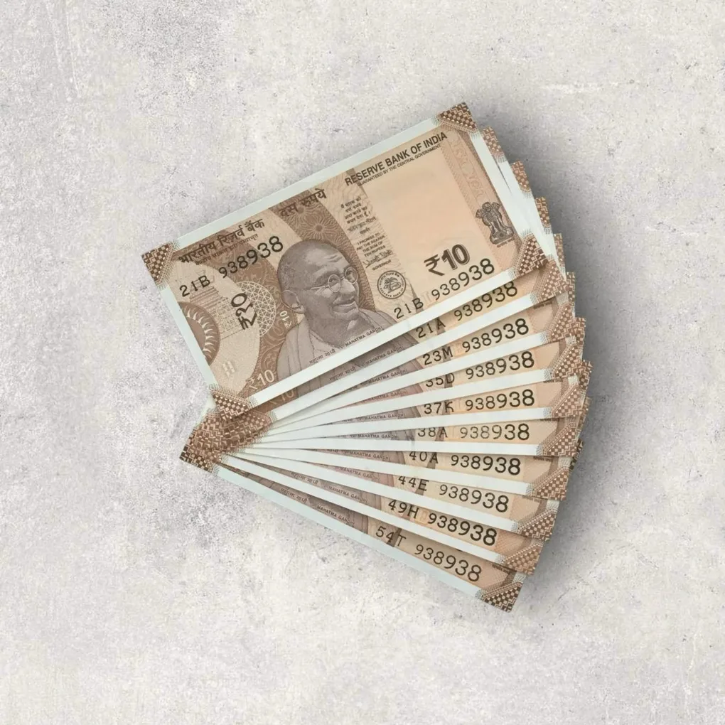 Rs 10/- India Bank Note Semi Fancy 10 Note Same Number Set 938938 Unique and Rare