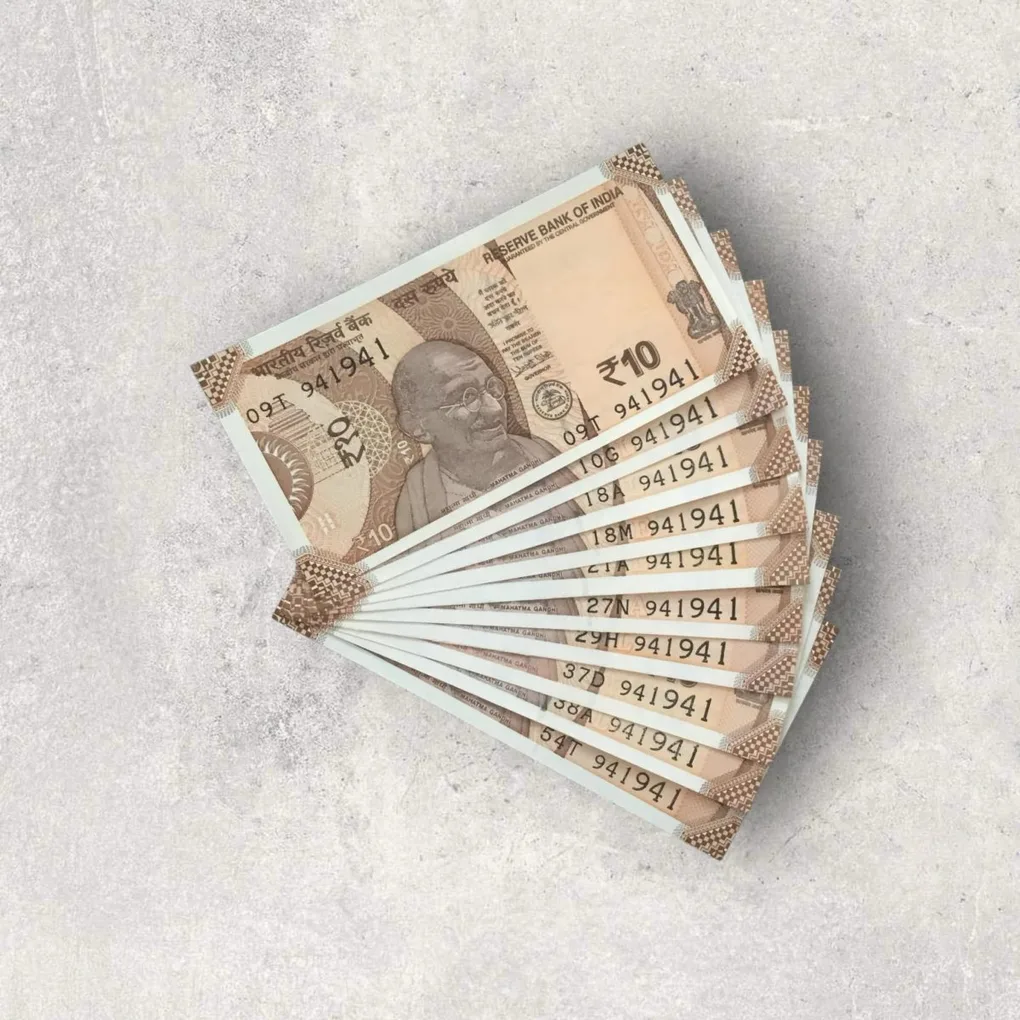 Rs 10/- India Bank Note Semi Fancy 10 Note Same Number Set 941941 Unique and Rare