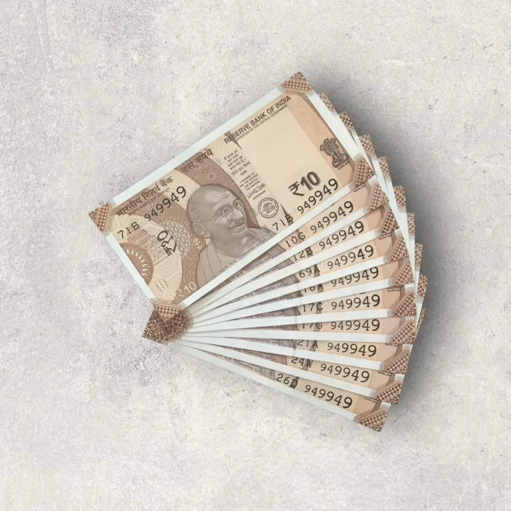 Rs 10/- India Bank Note Semi Fancy 10 Note Same Number Set 949949 Unique and Rare