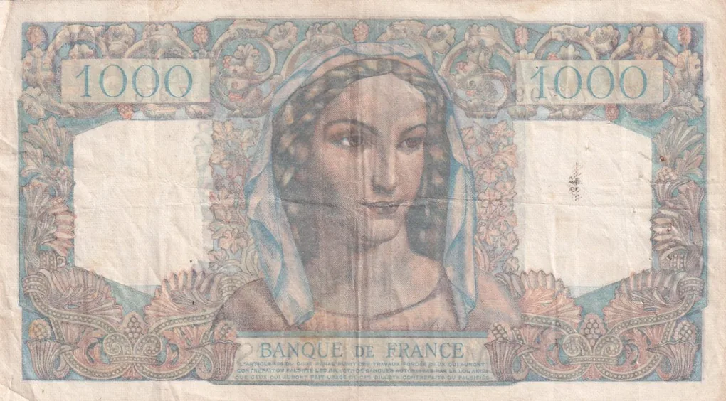 France 1000 Francs - Minerve & Hercule type 1945 Rare Bank Note