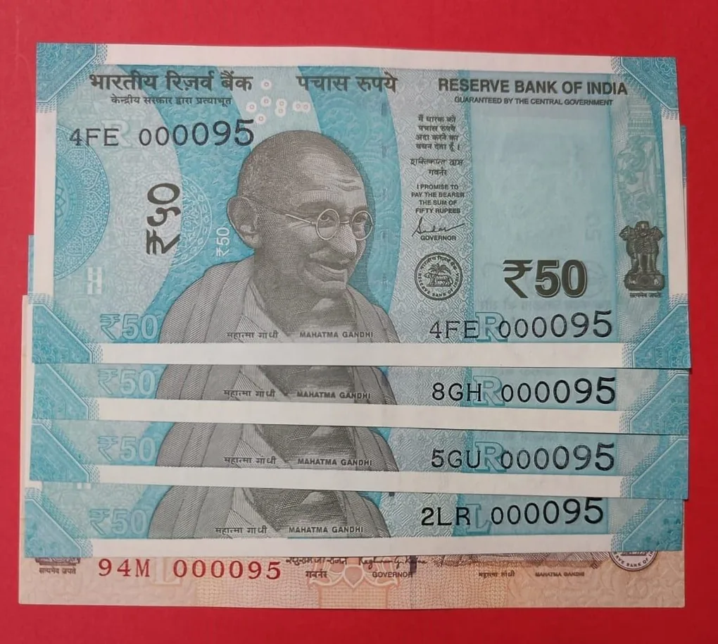 50 Rs and 10 Rs Lower Fancy Serial Number and Same Serial Number Set of 5 Notes
