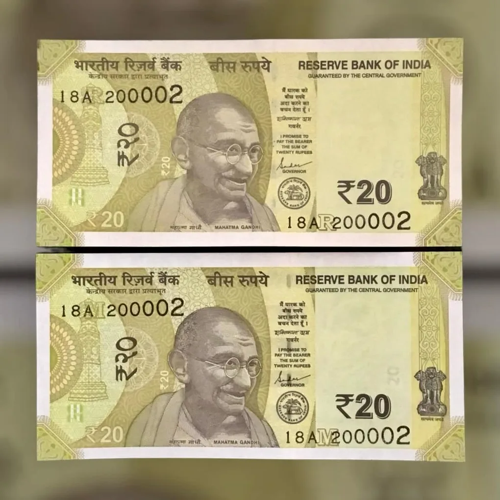 Rs 20 India Banknote Semi Fancy Twin Set 18A 200002 Unique and Rare