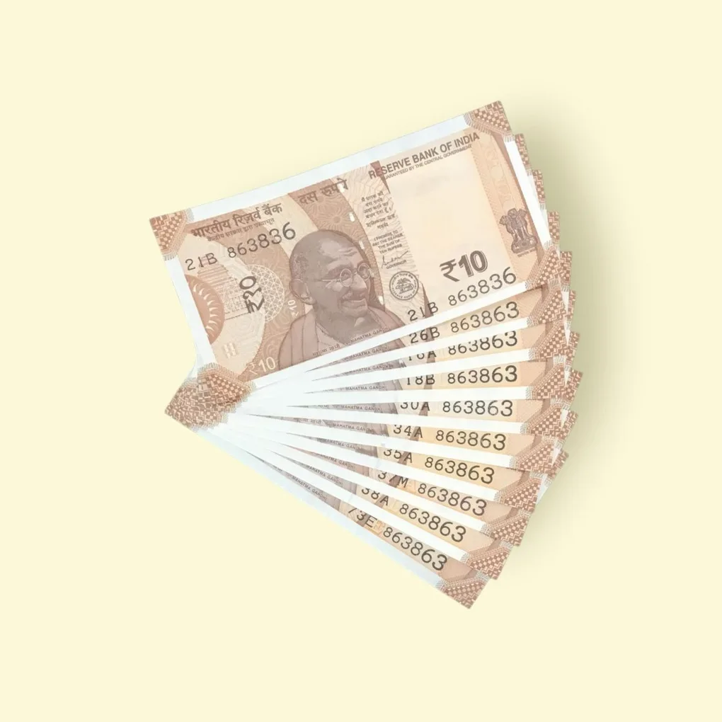 Rs 10/- India Bank Note 10 Note Same Number Set 863863 GEM UNC