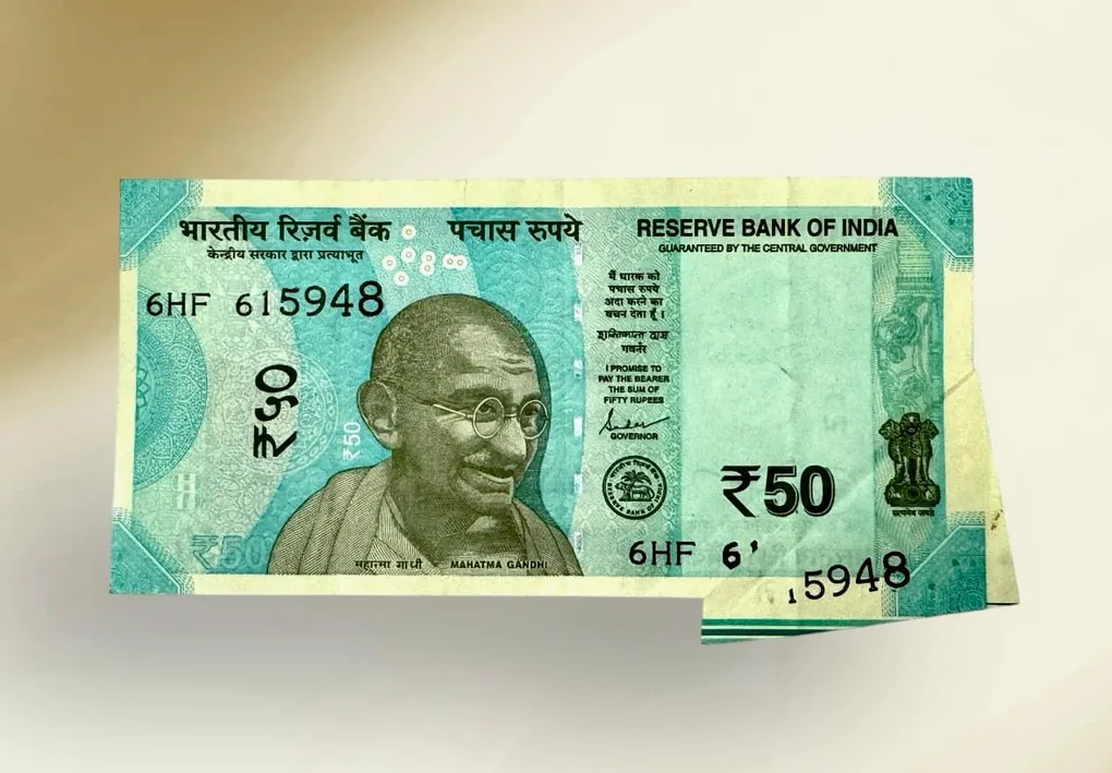 Rs 50/- India Banknote Extra Paper Error Very Unique And Rare