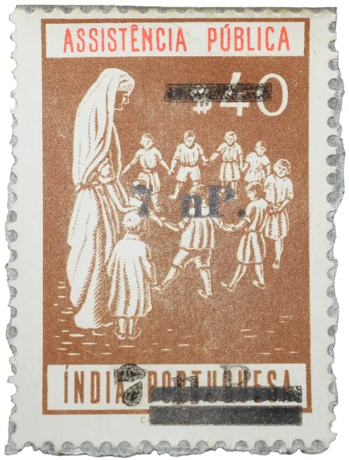 Postal Stamp of India Portugues - Assistencia Publica Cancelled and Over Printed Brown 7 New Paise by GOI, Mint Un-Used as per Image.