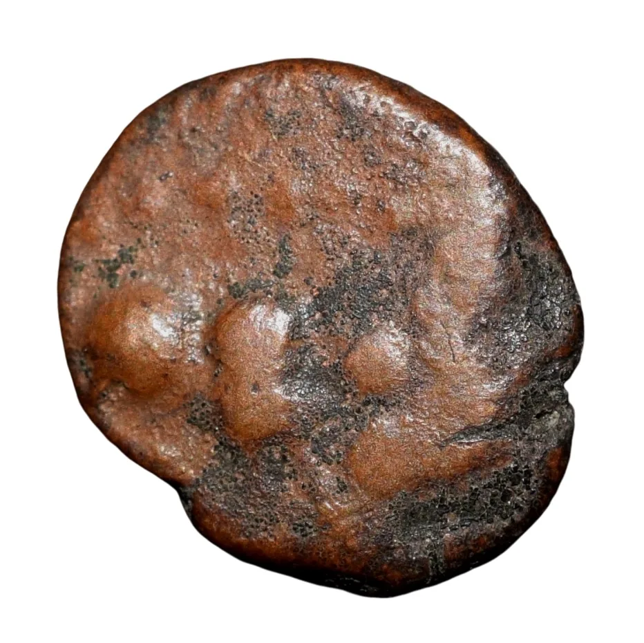 Copper Drachma of Krishnaraj(AD 550-575) of Kalchuris of Mahishmati Bull seated right/Inscription