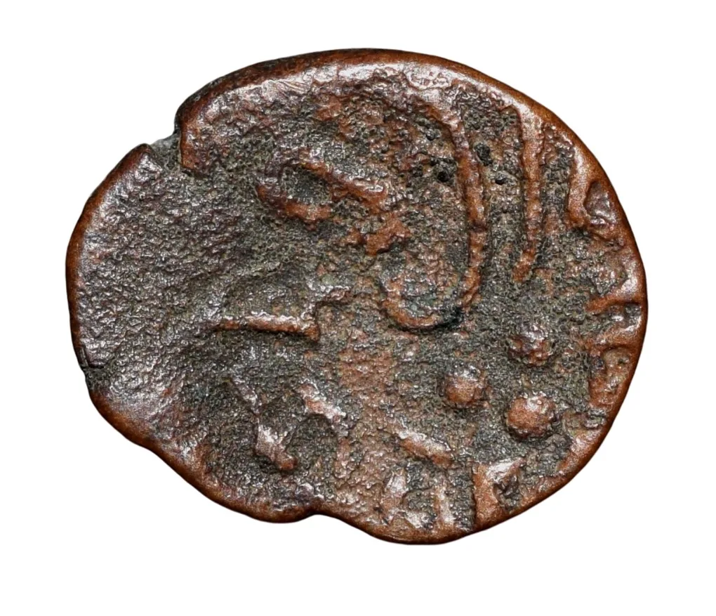 Copper Drachma of Krishnaraj(AD 550-575) of Kalchuris of Mahishmati Bull seated right/Inscription