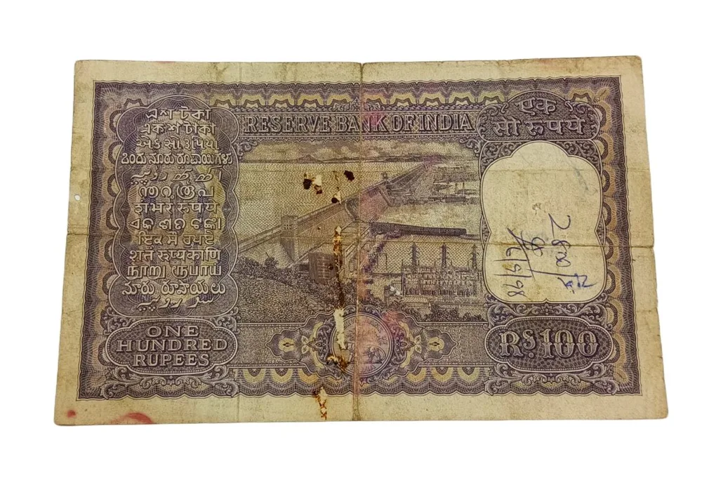 100 Rupees Old DAAM Big Fafra Issue Signature H.V Iyengar **Rare** Used Condition.