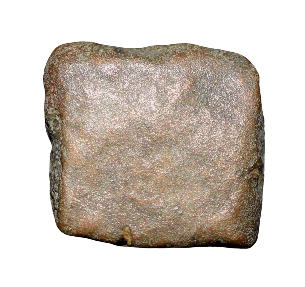 Copper Punch Mark from Vidisha (2nd - 1st Cen. BC) with Sun, 2-Arched Hill, Yupa in Railing