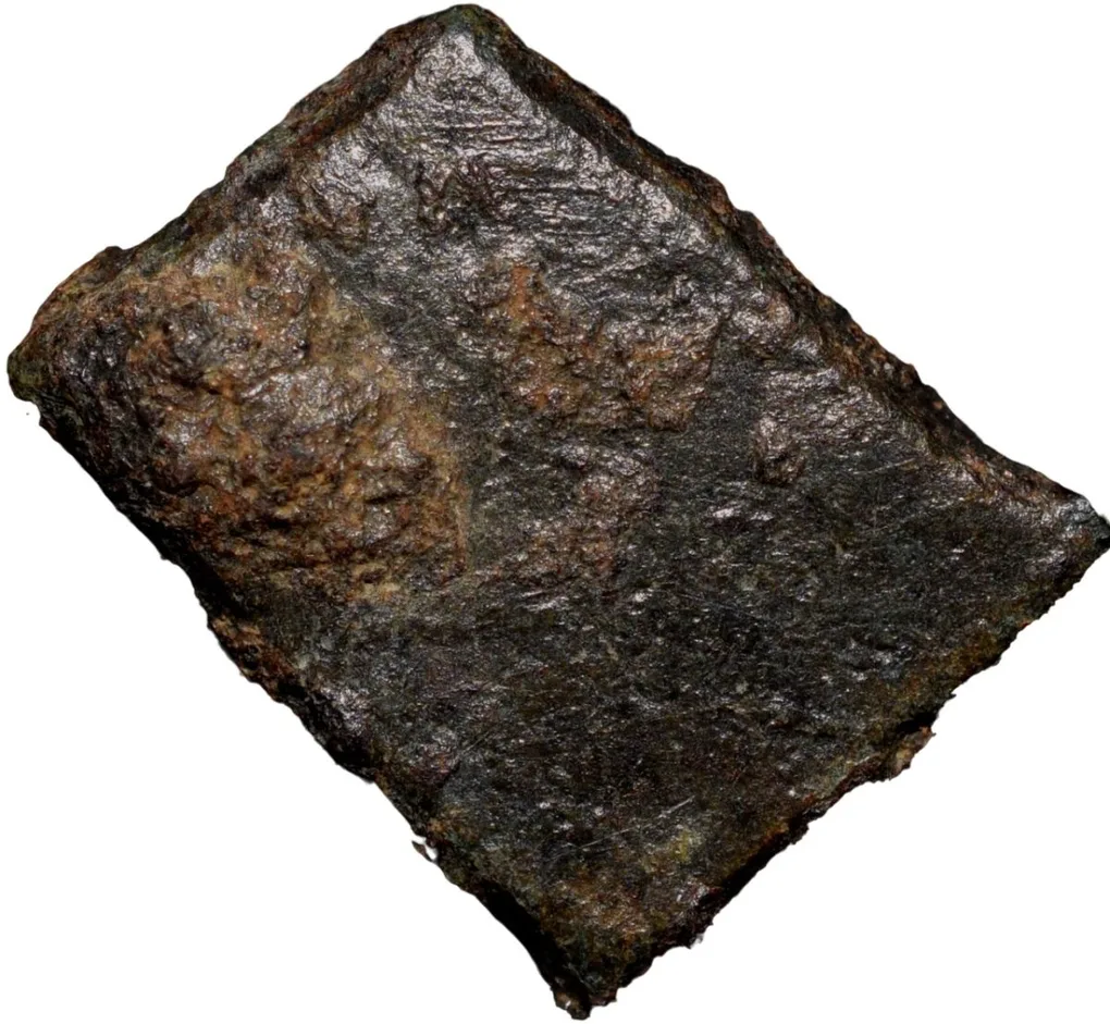 Copper Coin of Bhadra/Mitra Dynasty (2nd Cen. BC) with Chhatra above Elephant walking left Beautiful Grade