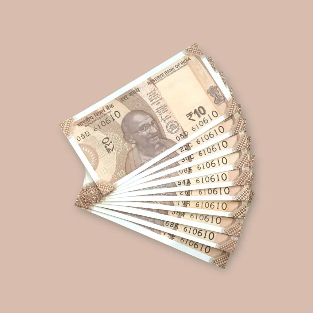 Rs 10/- India Bank Note Semi Fancy 10 Note Same Number Set 610610 Unique and Rare