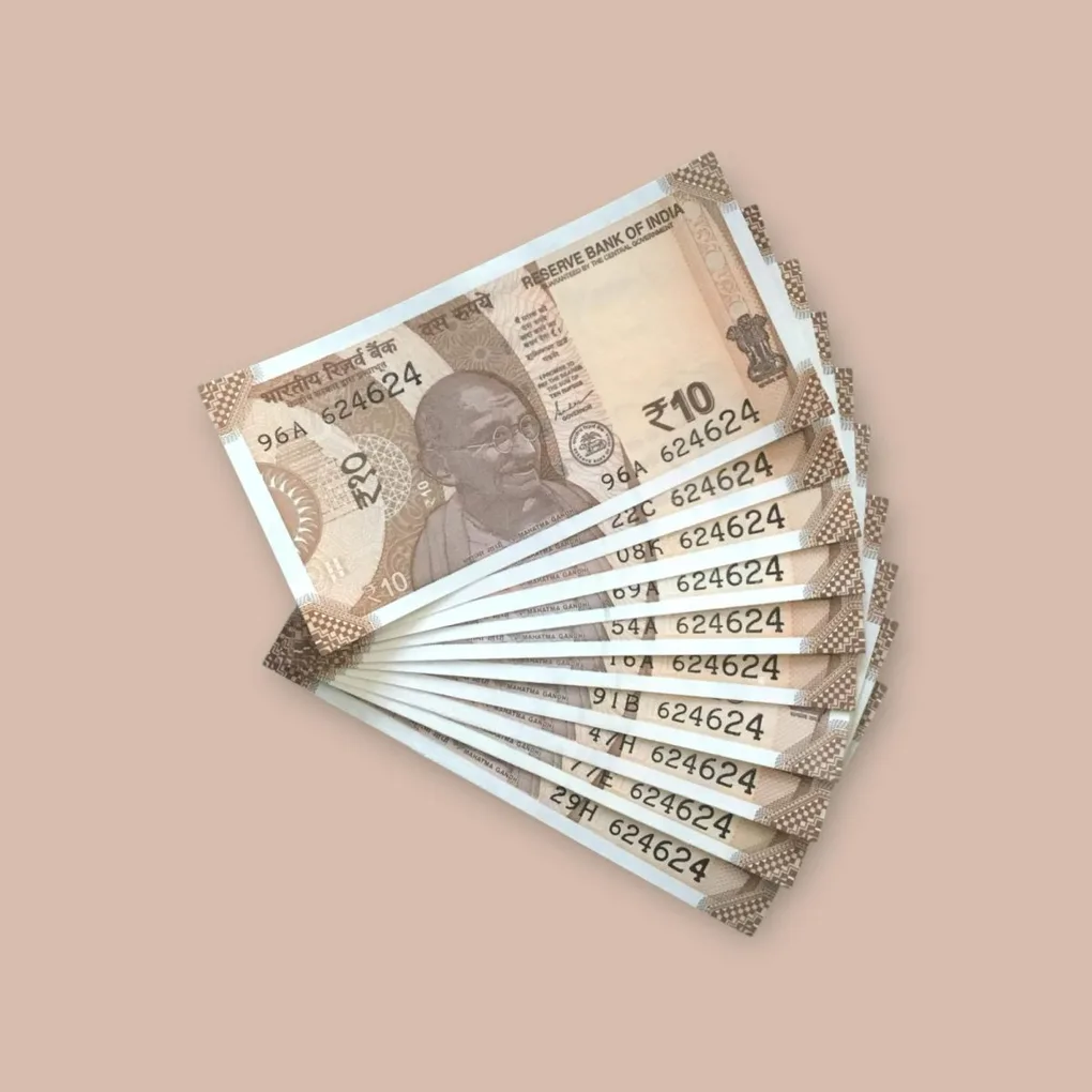 Rs 10/- India Bank Note Semi Fancy 10 Note Same Number Set 624624 Unique and Rare