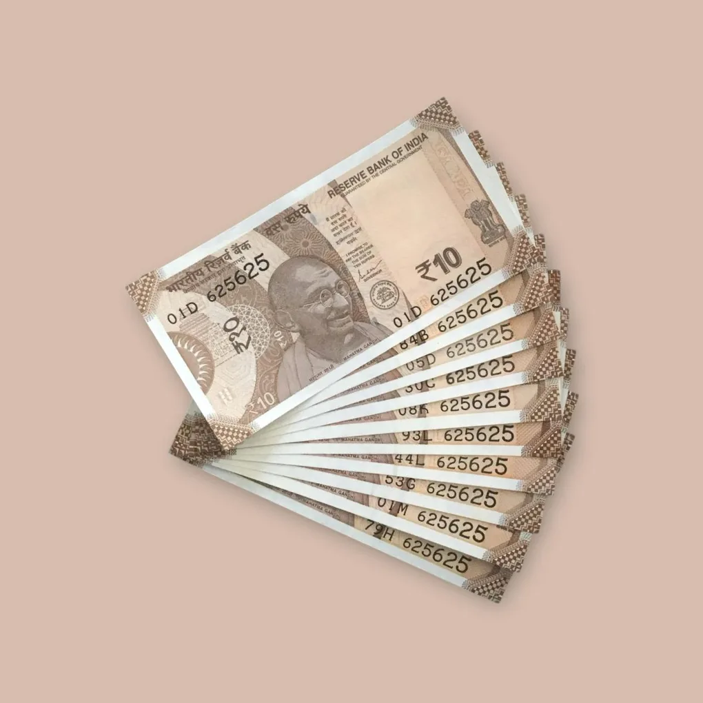 Rs 10/- India Bank Note Semi Fancy 10 Note Same Number Set 625625 Unique and Rare