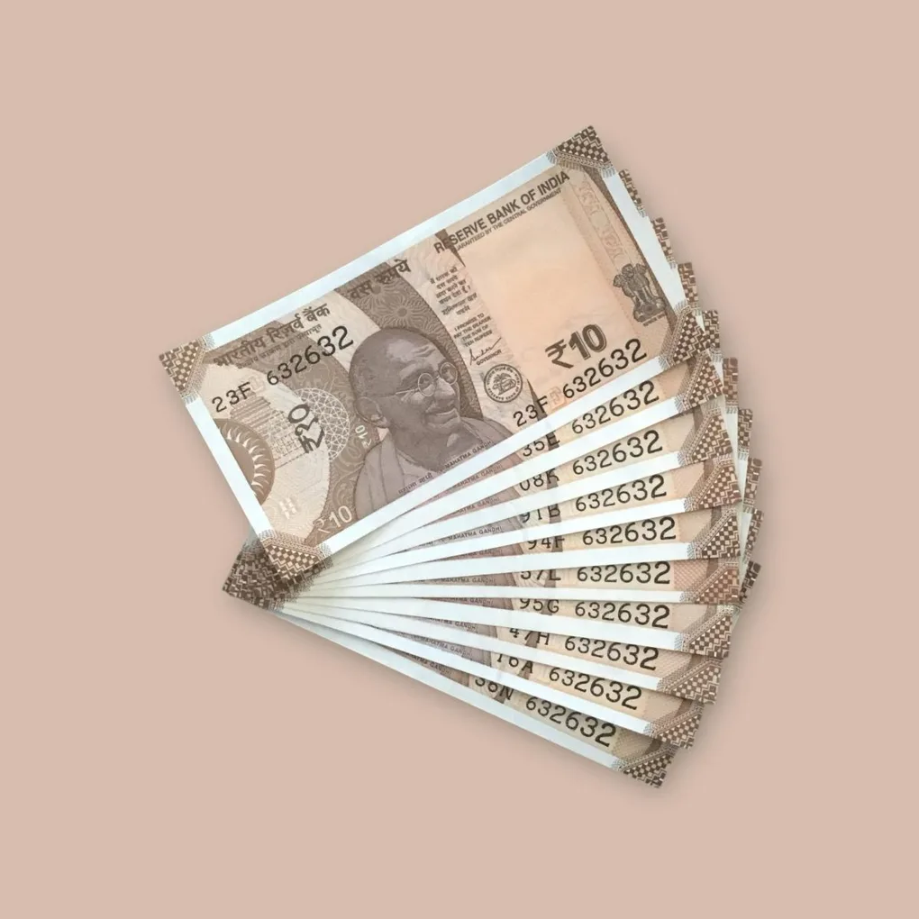 Rs 10/- India Bank Note Semi Fancy 10 Note Same Number Set 632632 Unique and Rare