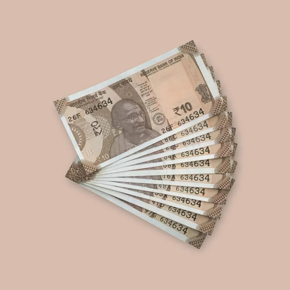 Rs 10/- India Bank Note Semi Fancy 10 Note Same Number Set 634634 Unique and Rare
