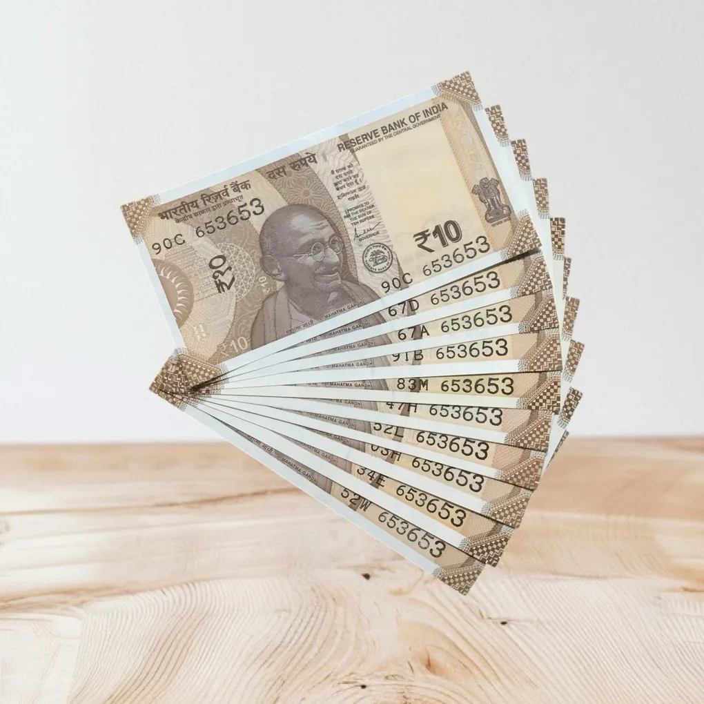 Rs 10/- India Bank Note Semi Fancy 10 Note Same Number Set 653653 Unique and Rare