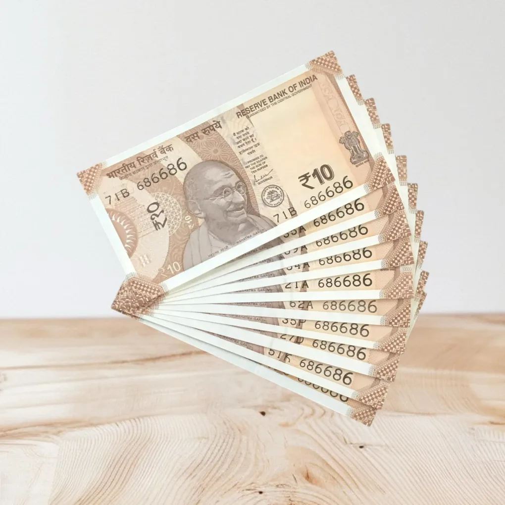 Rs 10/- India Bank Note Semi Fancy 10 Note Same Number Set 686686 Unique and Rare