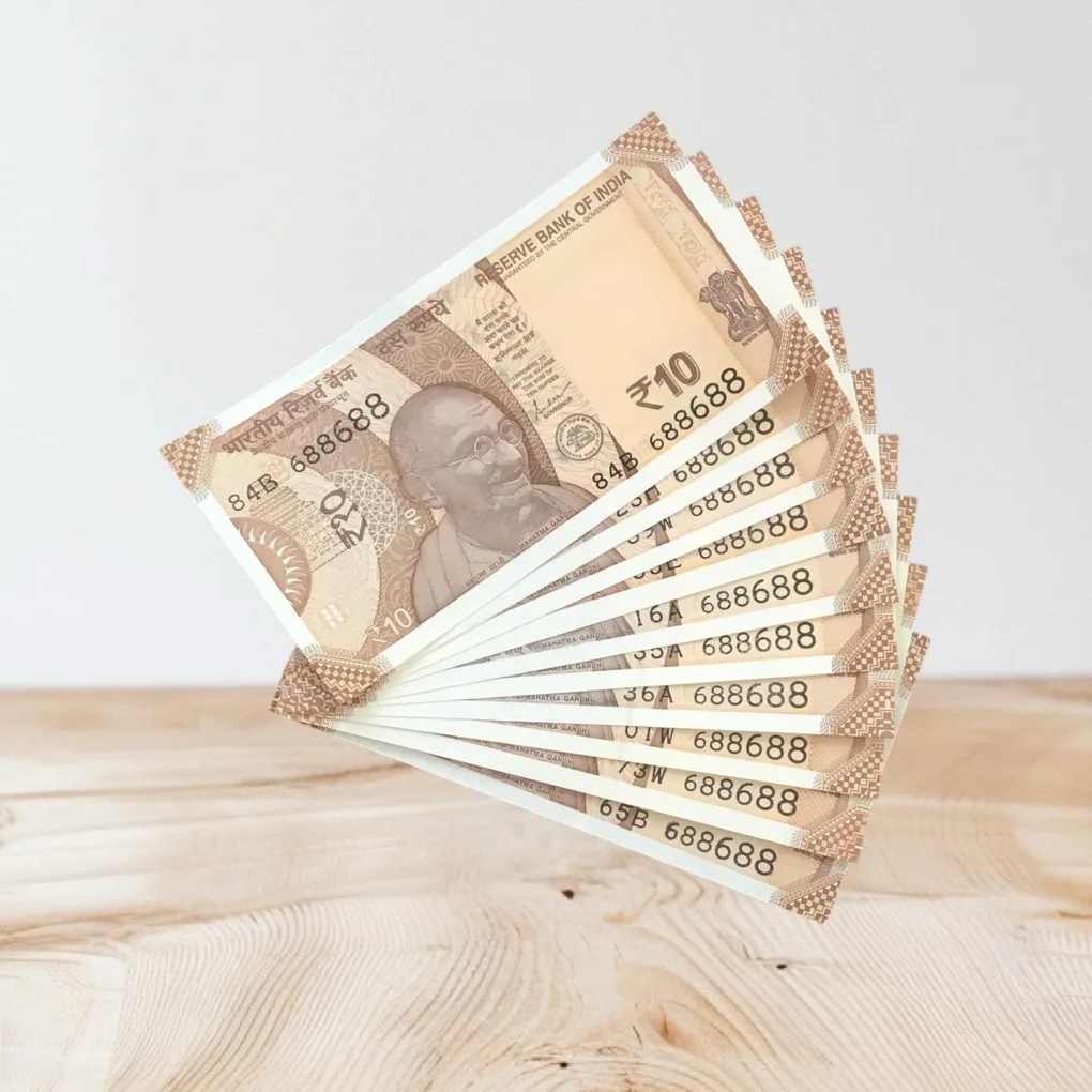 Rs 10/- India Bank Note Semi Fancy 10 Note Same Number Set 688688 Unique and Rare
