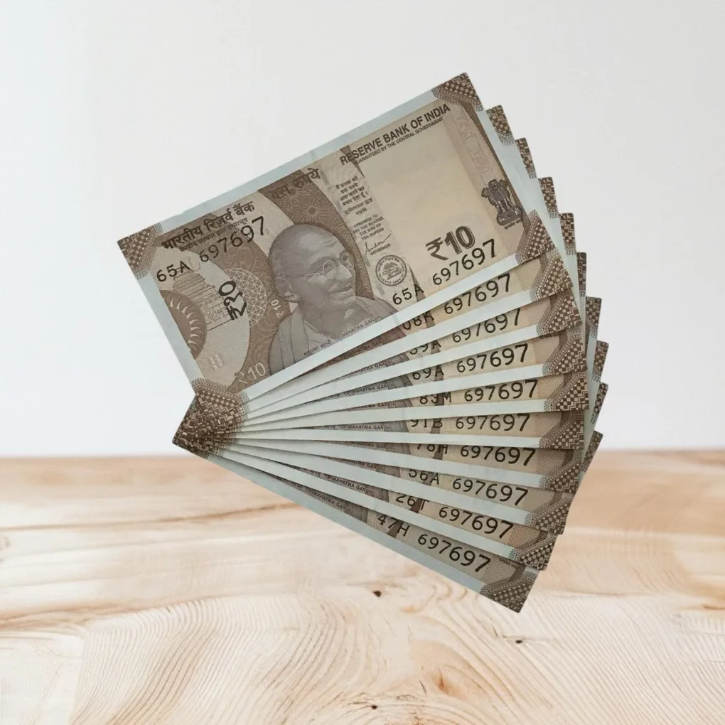 Rs 10/- India Bank Note Semi Fancy 10 Note Same Number Set 697697 Unique and Rare
